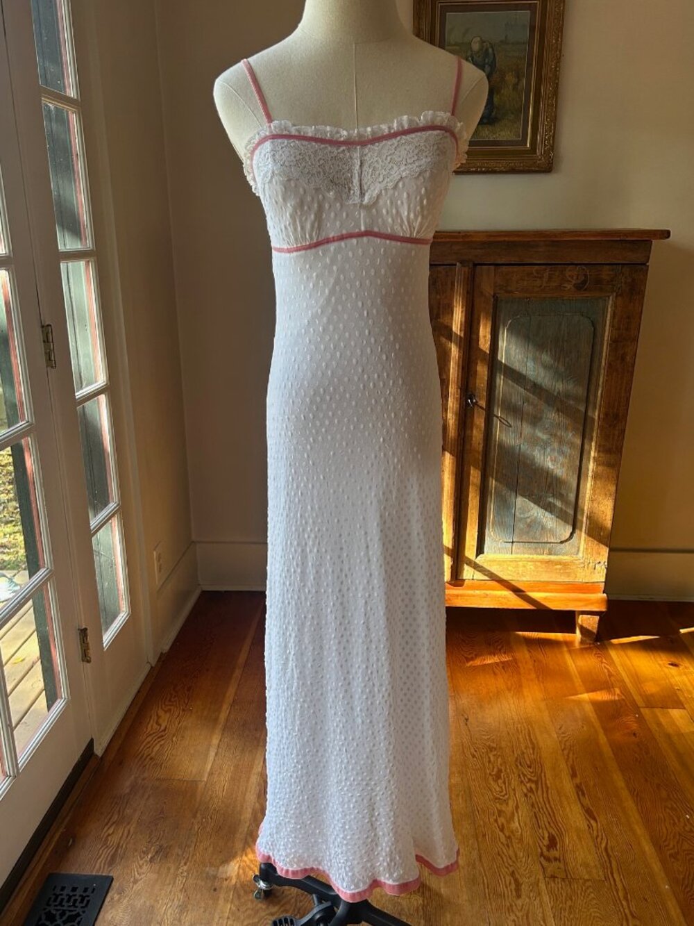 Vintage Betsey Johnson New York White Lace & Swiss Dot Maxi Dress